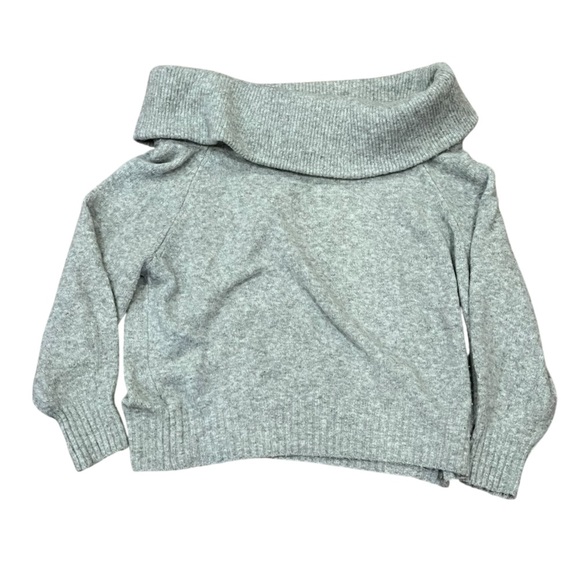 h&m gray fuzzy off shoulder fold over sweater cozy minimalist cottagecore winter - Picture 2 of 7